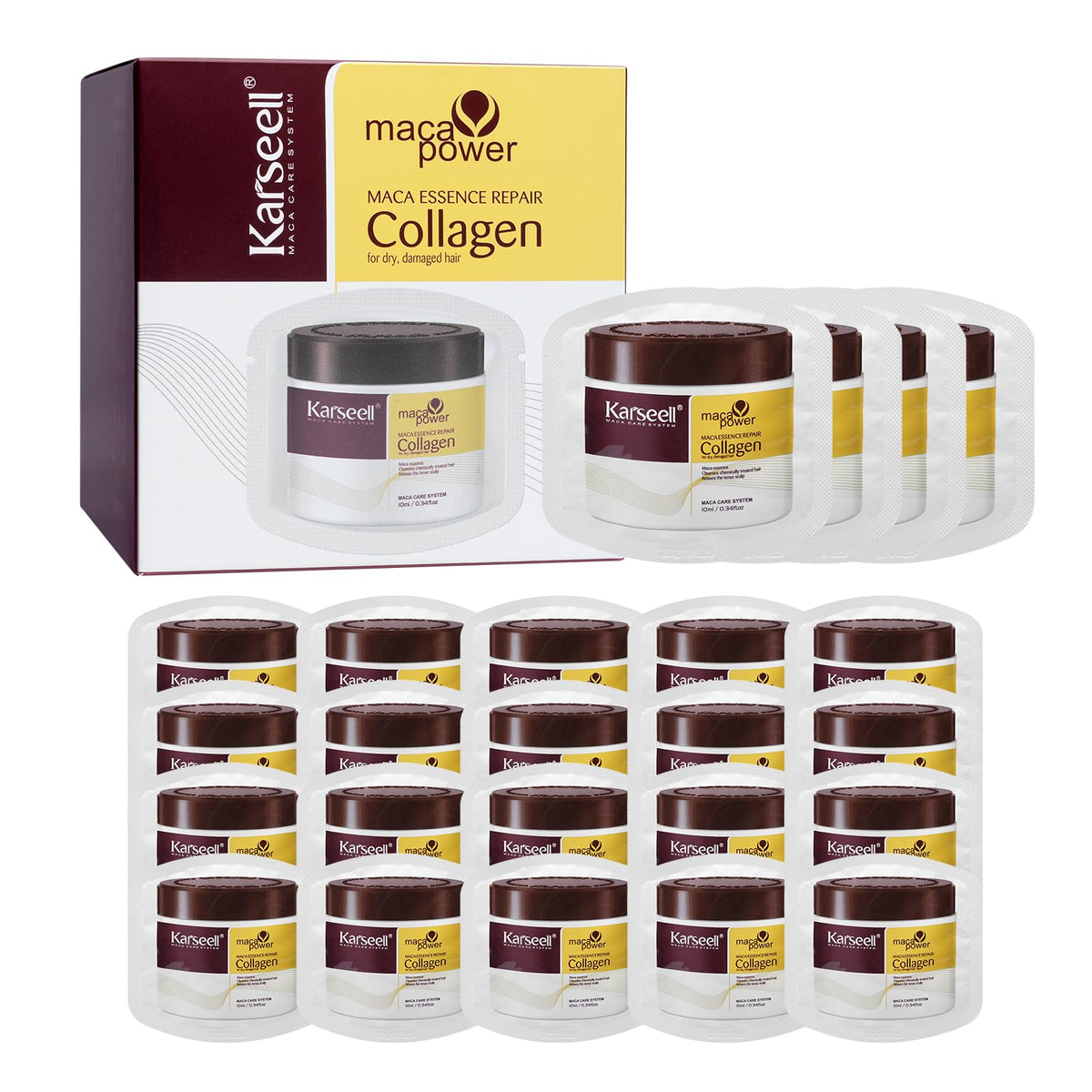 Karseell collagen hair treatment bottle shows deep repair and conditioning benefits for dry hair
