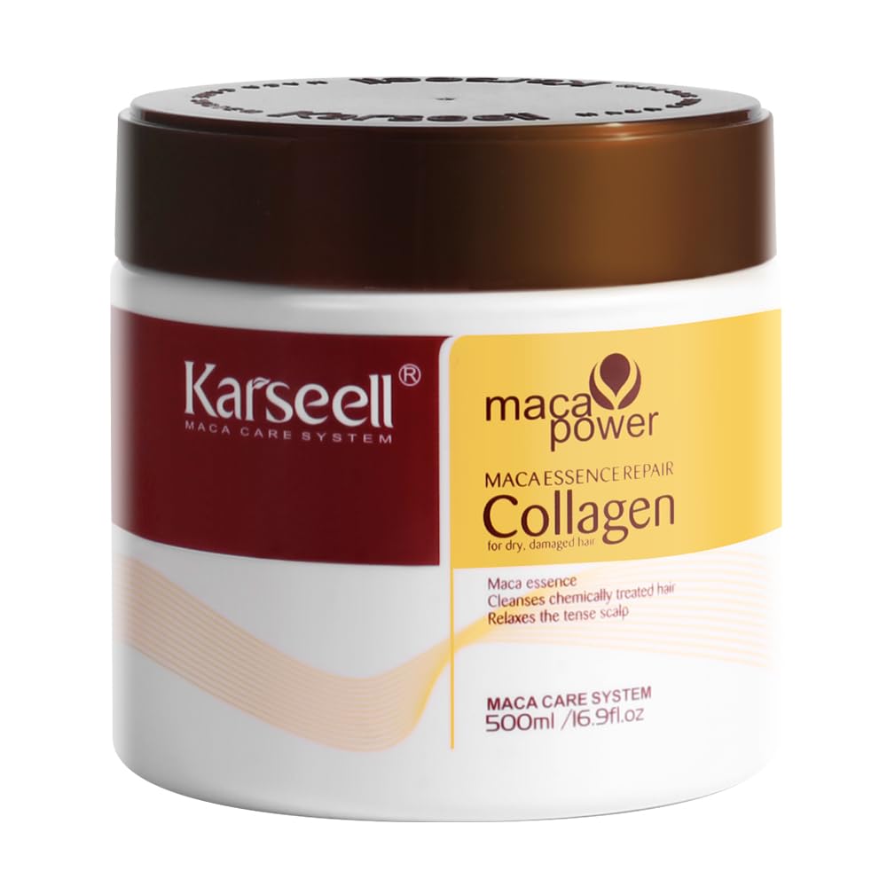 Karseell collagen hair treatment bottle highlights argan oil blend for deep conditioning