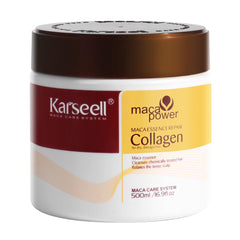 Karseell collagen hair treatment bottle highlights argan oil blend for deep conditioning