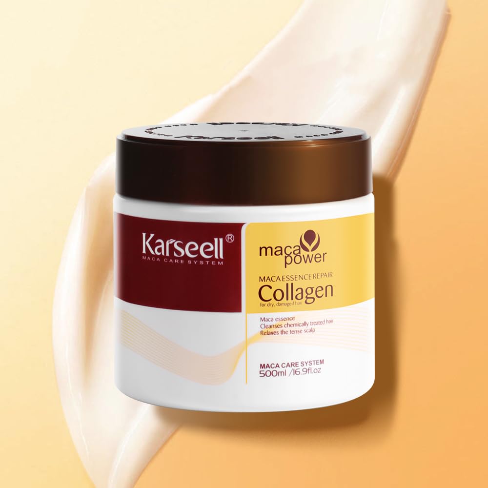 Karseell collagen hair treatment jar closeup reveals luxurious, nourishing conditioning for dry hair