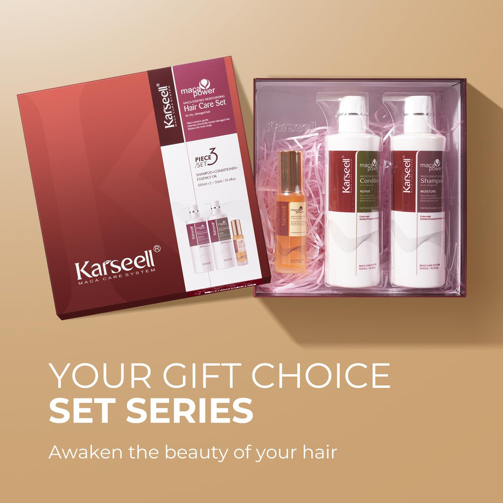 Karseell hair oil bottle close-up reveals nourishing oils for split ends.