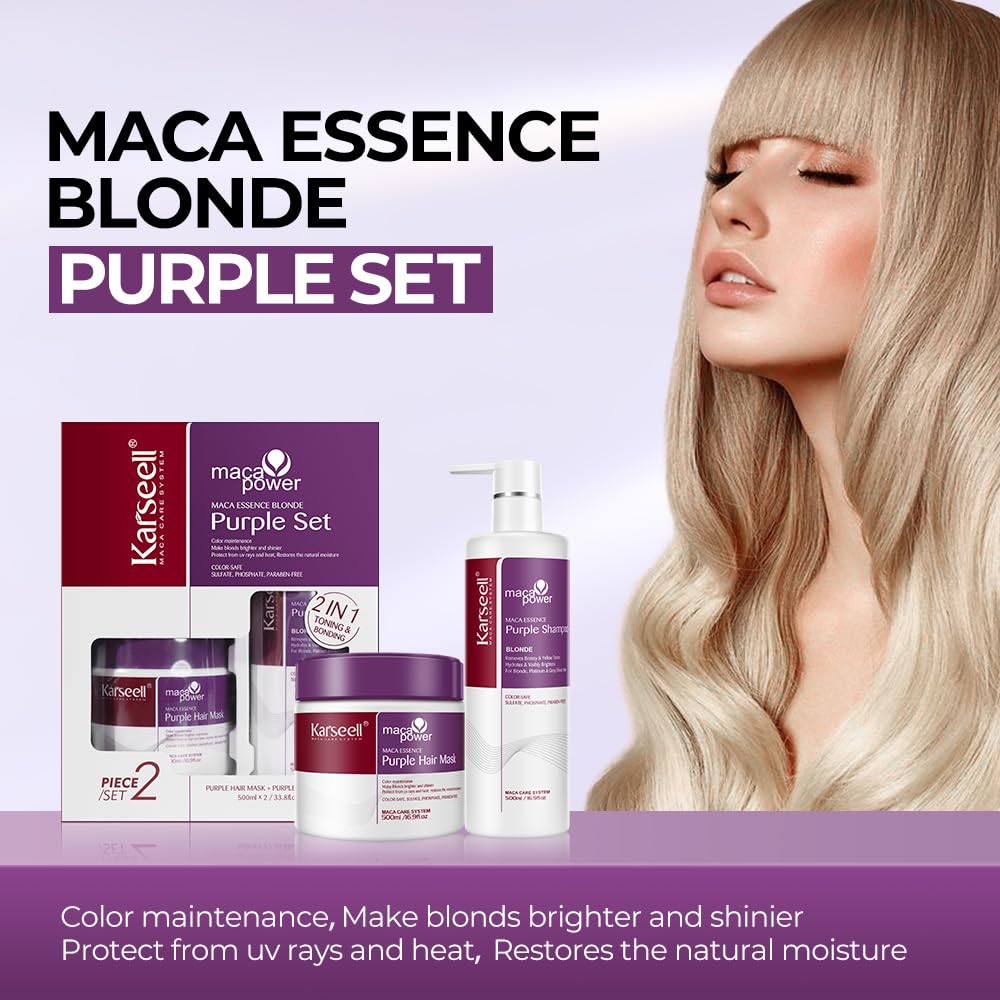 Karseell Maca Power Purple Hair Mask tube providing moisture and color depth for silver looks.