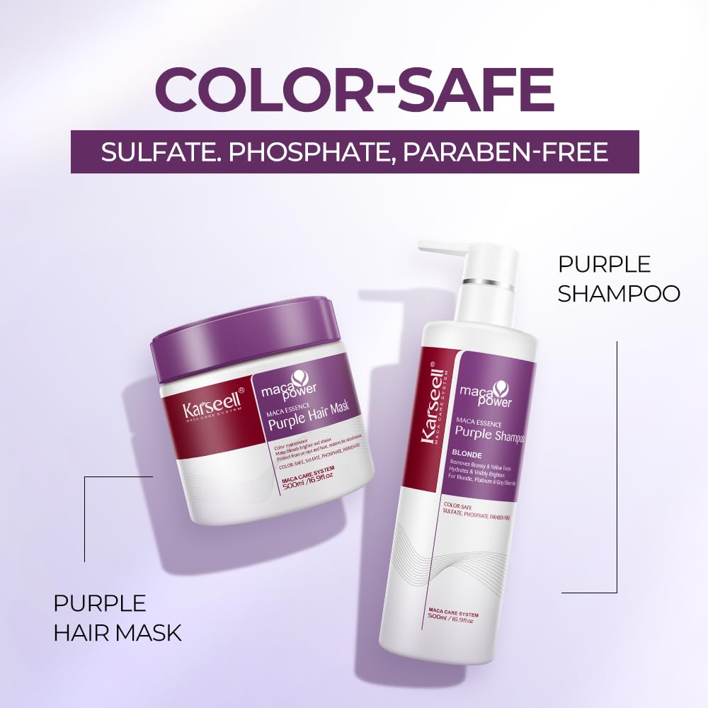 Karseell Maca Power Purple Shampoo foam closeup demonstrates creamy lather and pigment action.