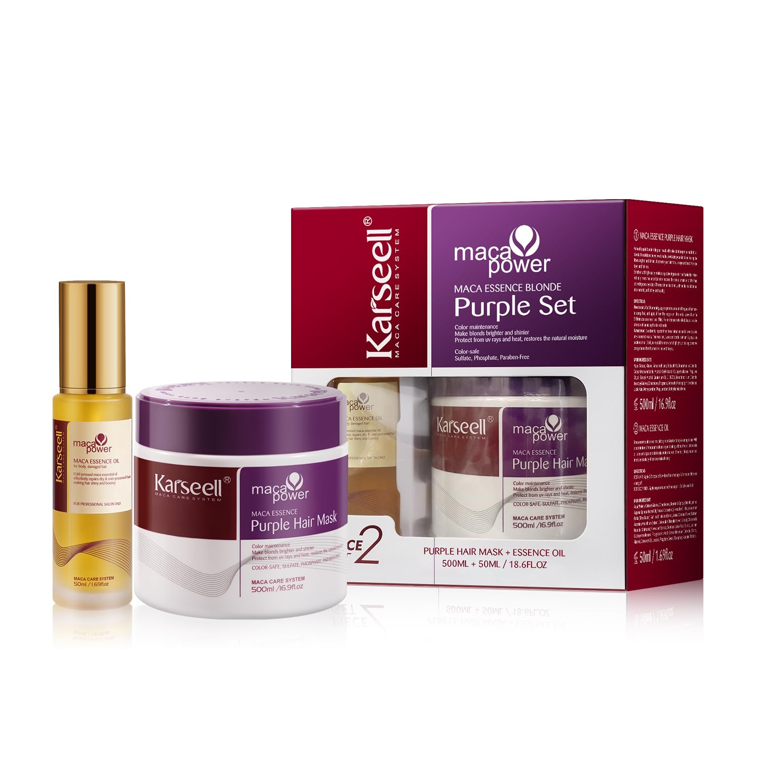 Karseell Purple Hair Mask bottle close-up showing rich conditioning for brass control.