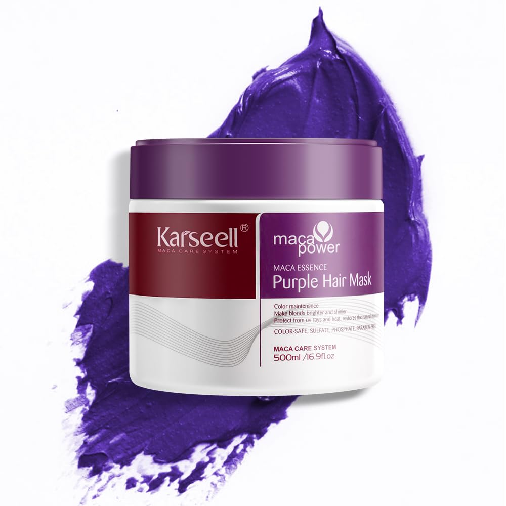 Karseell Purple Hair Mask bottle for blonde hair care and brass neutralization.