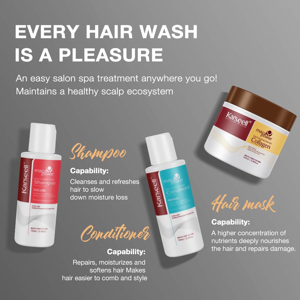 Karseell volumizing shampoo 70ml bottle boosts fullness and hydration.