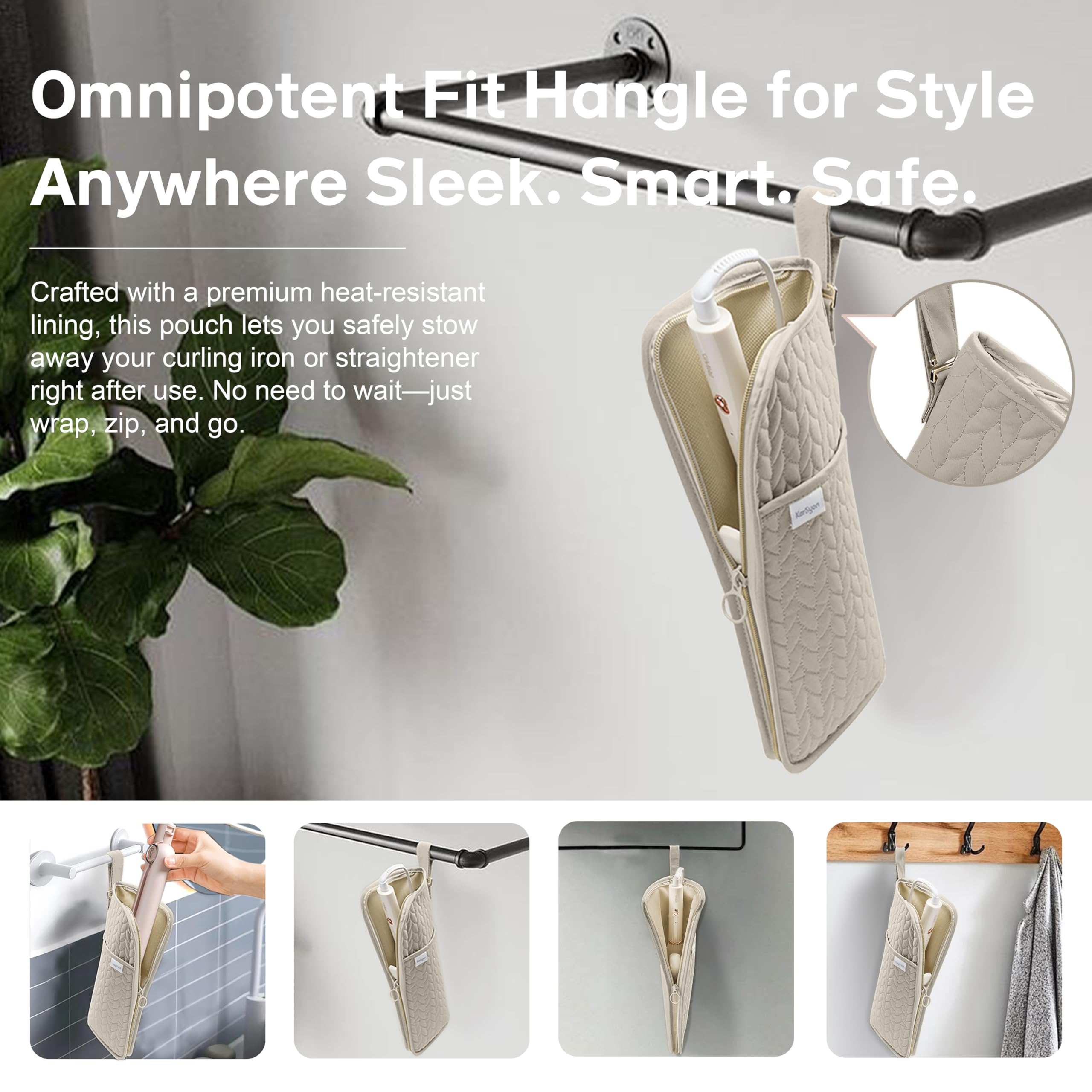 KarSyon dual pouch mat design camel highlights safe cooling and tidy storage after styling.