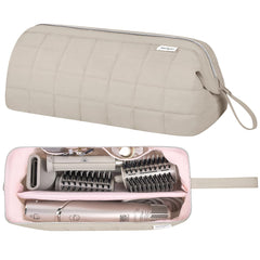 KarSyon travel bag camel front view highlights spacious interior for Dyson Airwrap and accessories.