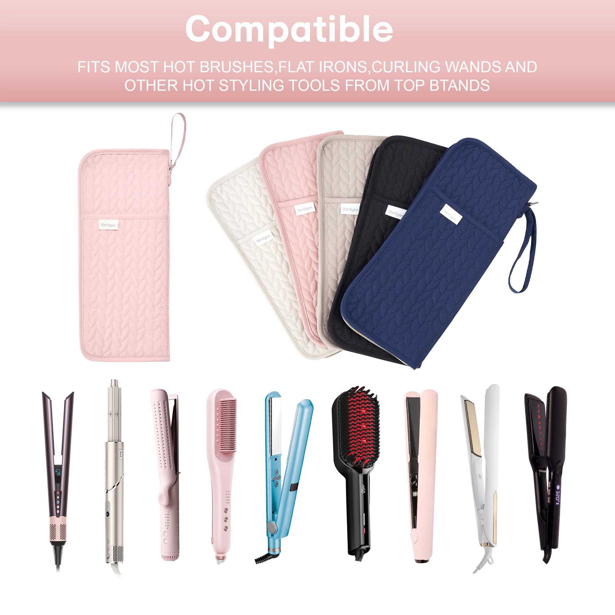 KarSyon hot tools organizer pink full kit fits multiple tools with padding for safety.