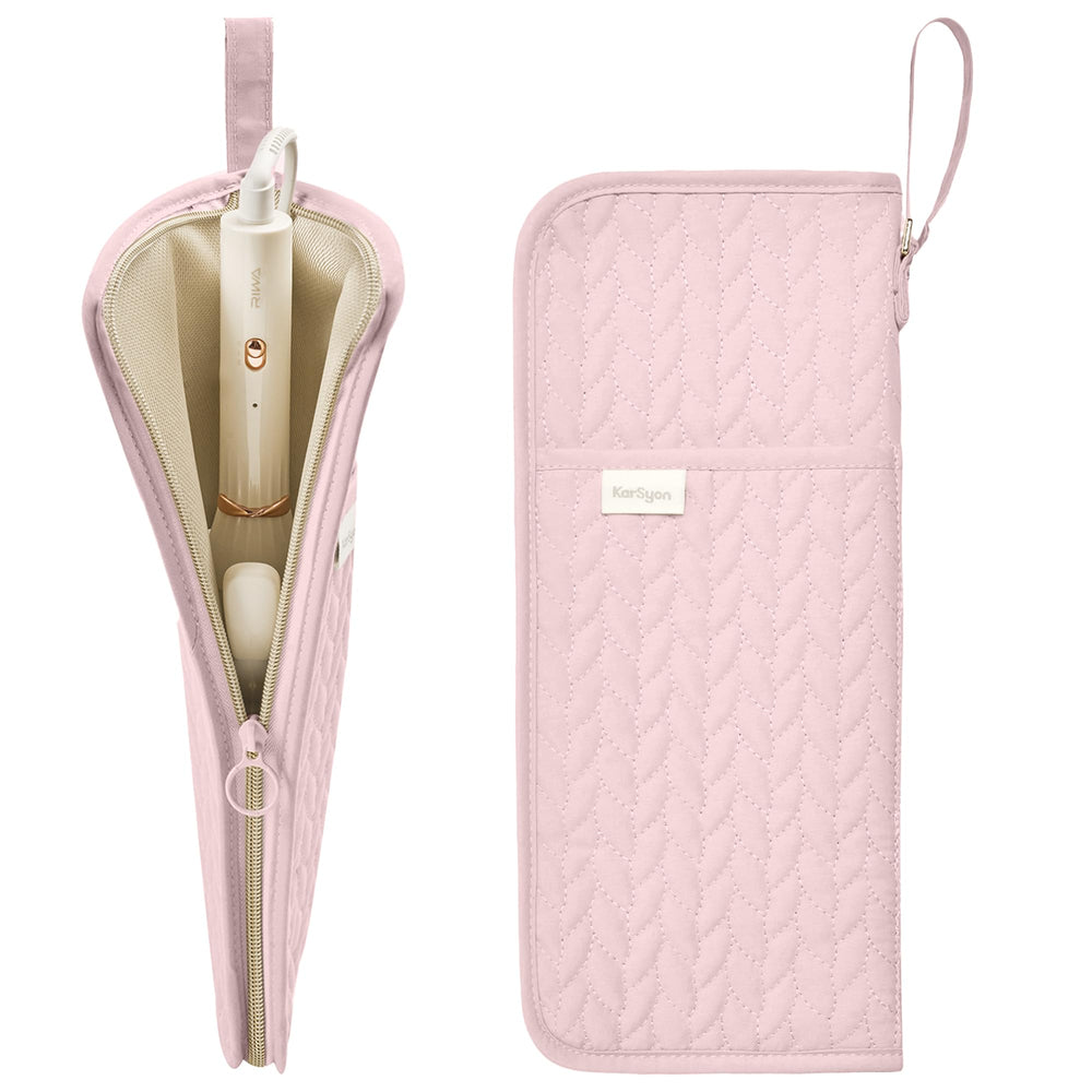 KarSyon hot tools organizer pink mat provides heat-resistant protection for curling irons and straighteners.