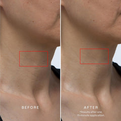 Karuna collagen neck chest hydrogel mask texture closeup shows silky jelly feel and moisture.
