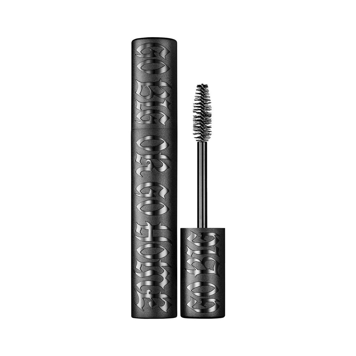Kat Von D Go Big or Go Home Trooper Black mascara bottle close-up showing bold color.