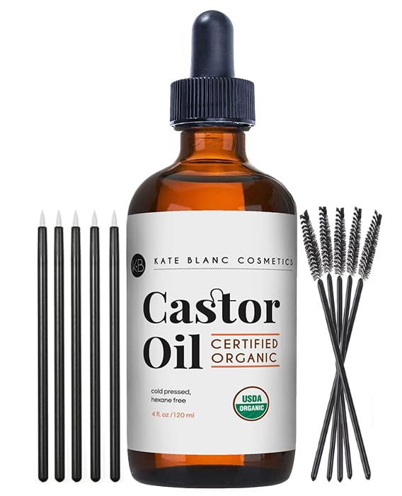 Kate Blanc Cosmetics Castor Oil bottle ready for daily brow and lash conditioning.