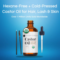 Kate Blanc Cosmetics castor oil texture on palm showing thick nourishing consistency