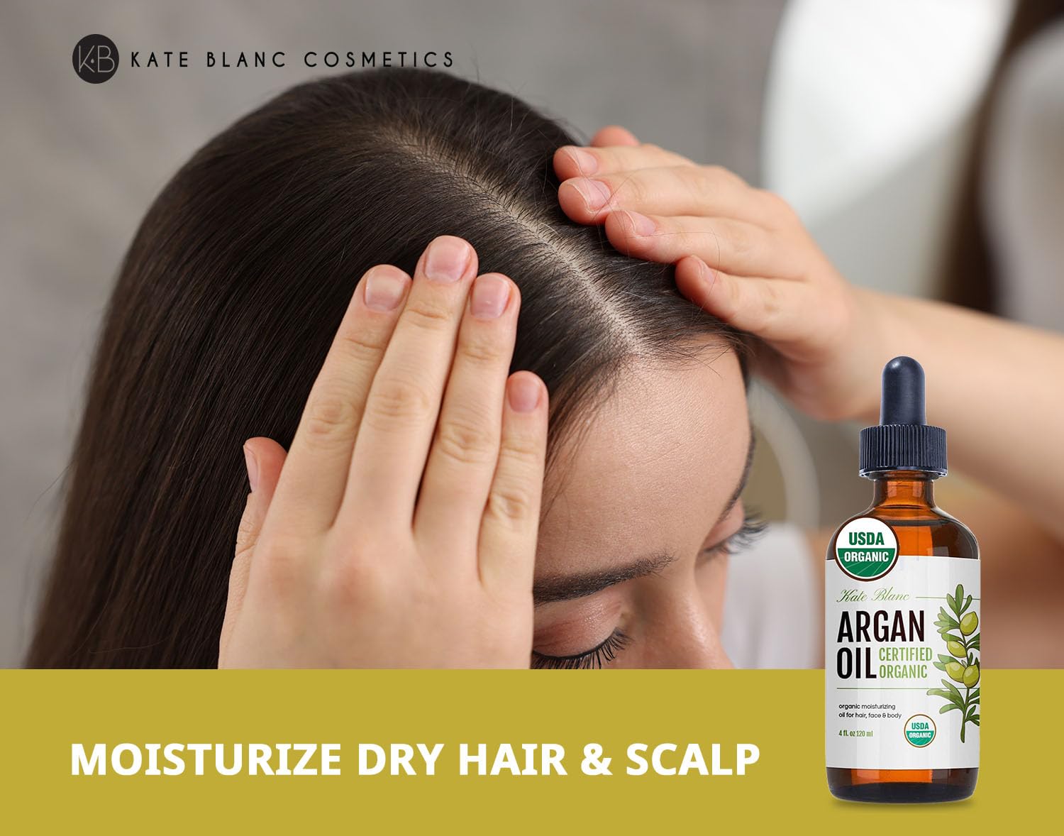 Kate Blanc Cosmetics argan oil skin application on dry areas