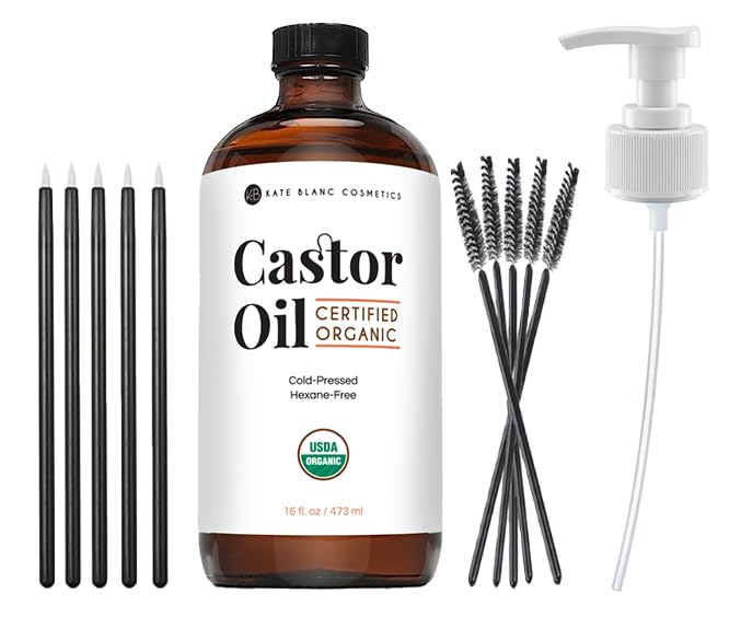 Kate Blanc Cosmetics Castor Oil glass bottle for pure conditioning of brows and lashes