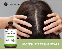 Kate Blanc Cosmetics Castor Oil nourishes hair and scalp for smoother strands.