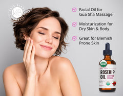 Kate Blanc Cosmetics rosehip oil label detail highlighting organic cold-pressed quality and purity