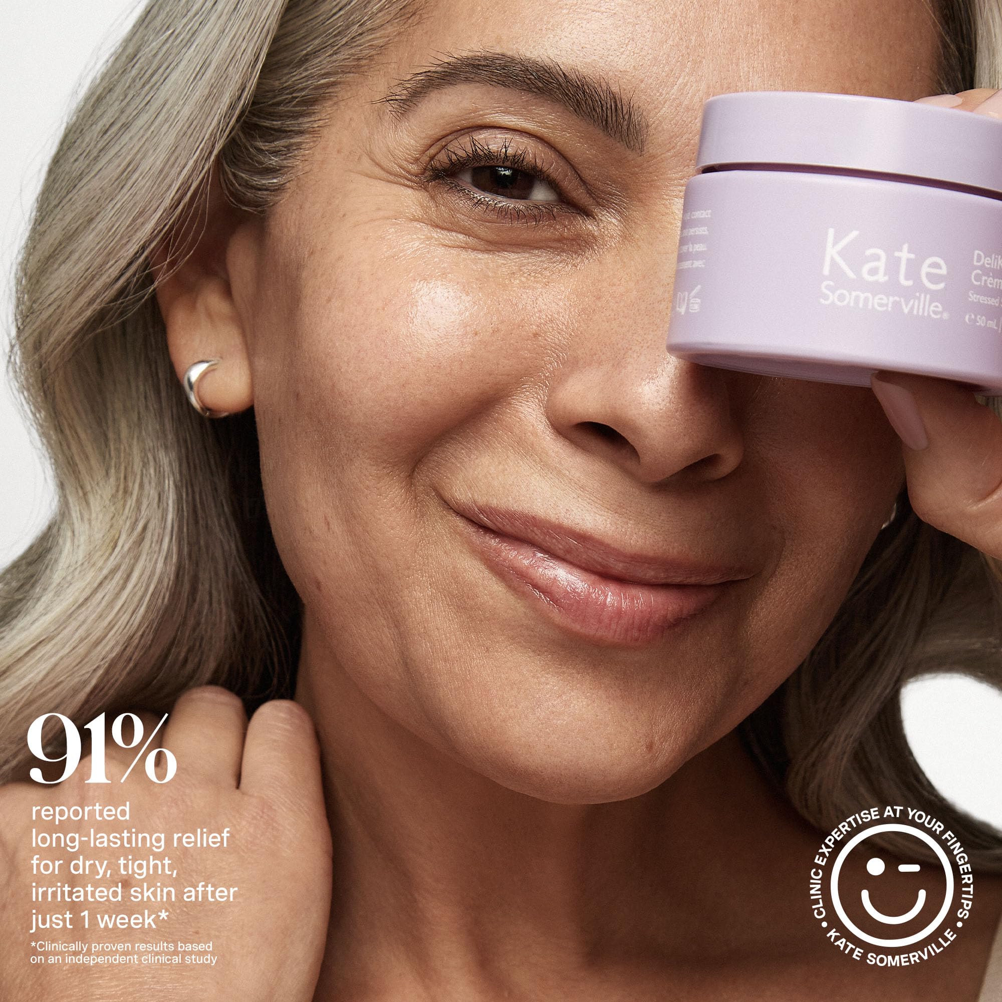 Kate Somerville DeliKate Recovery Cream neck application demonstrates even hydration