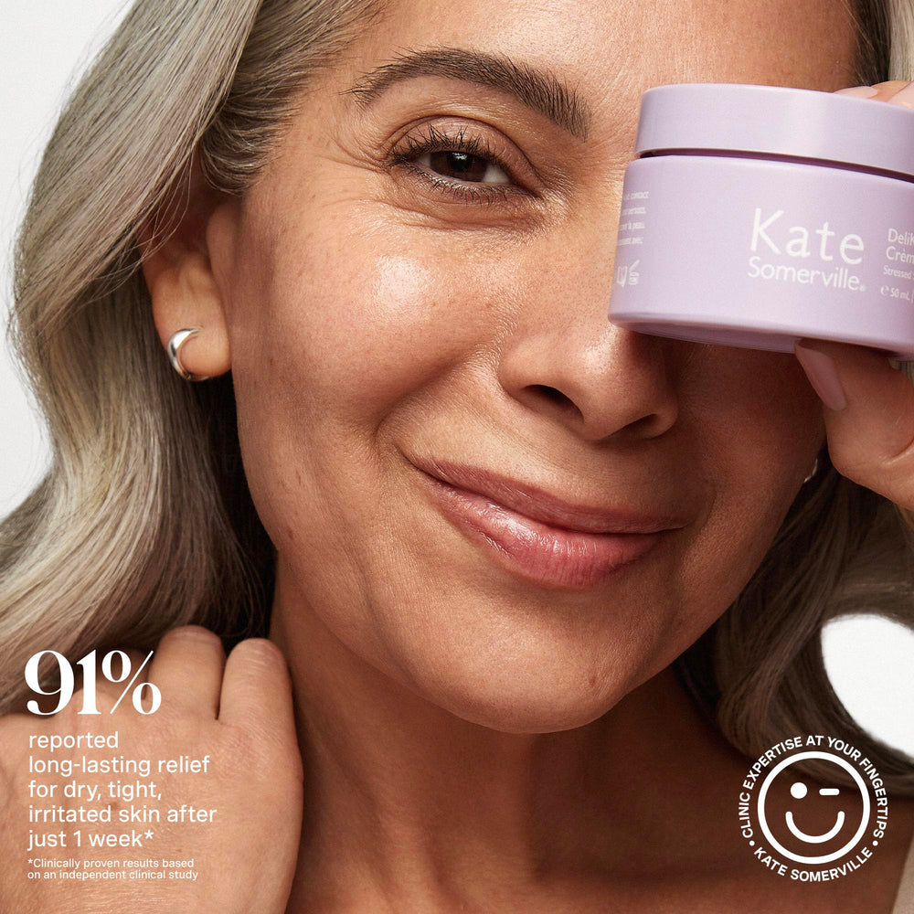 Kate Somerville DeliKate Recovery Cream neck application demonstrates even hydration