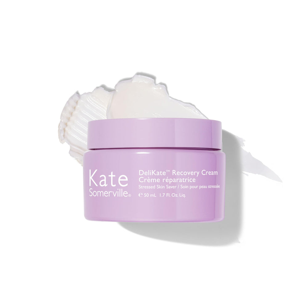 Kate Somerville DeliKate Recovery Cream tube closeup showing calming irritated skin benefits