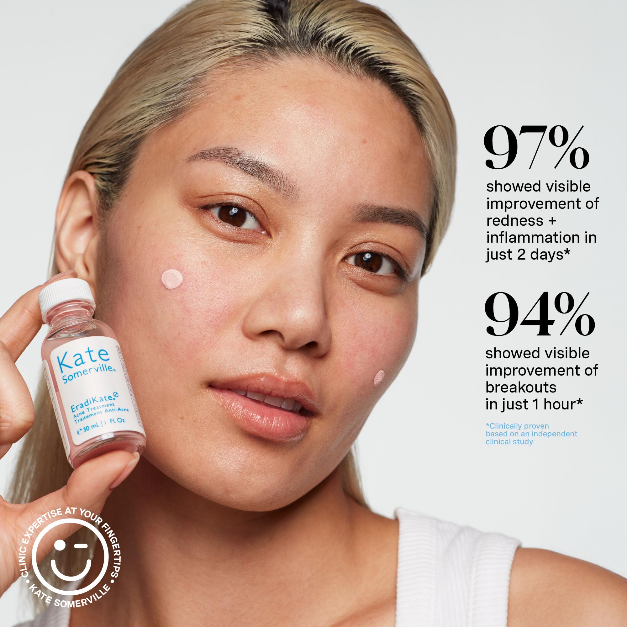 Kate Somerville EradiKate Acne Treatment on nose area to minimize pores and oil