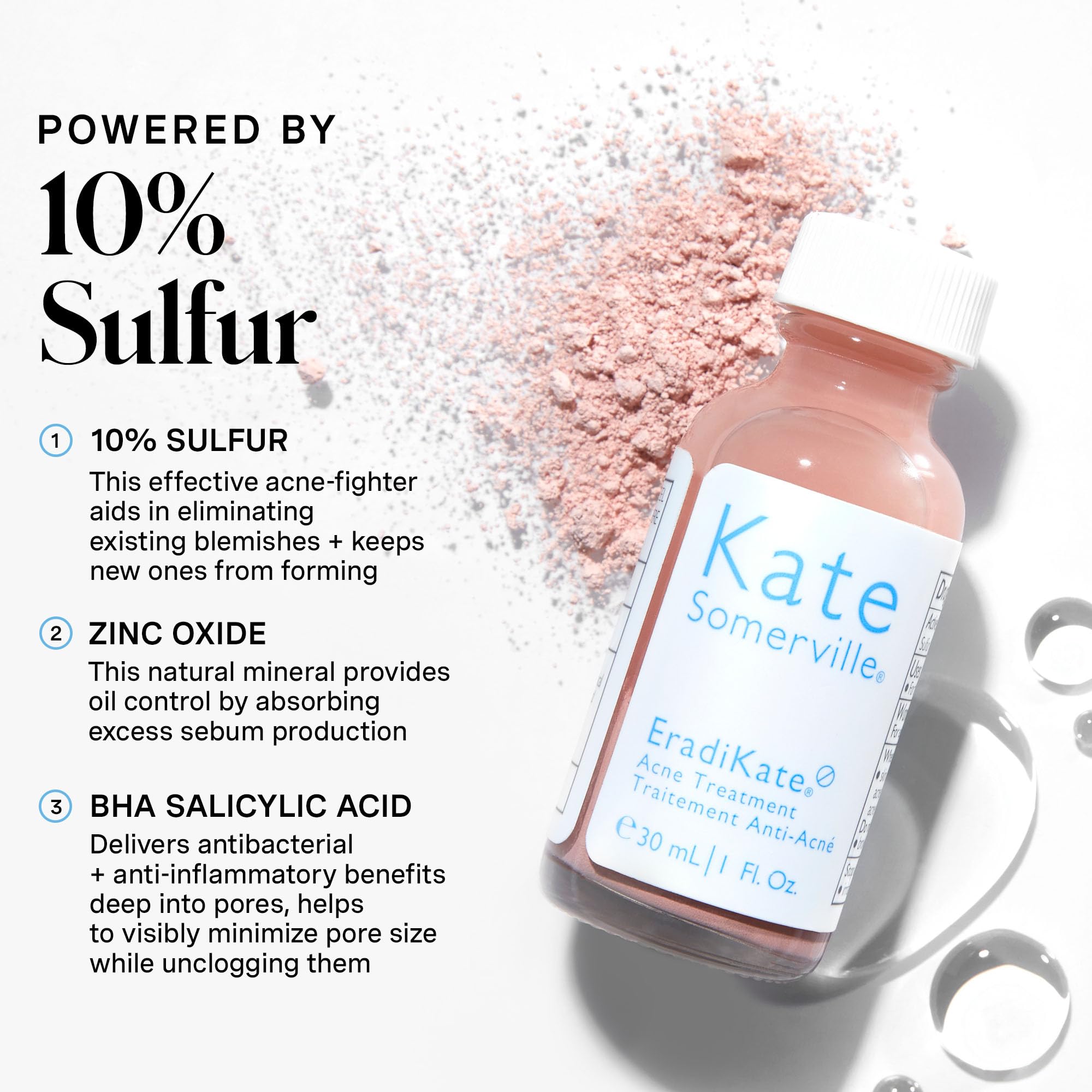 Close-up of Kate Somerville EradiKate texture showing sulfur-enriched formula for quick blemish support