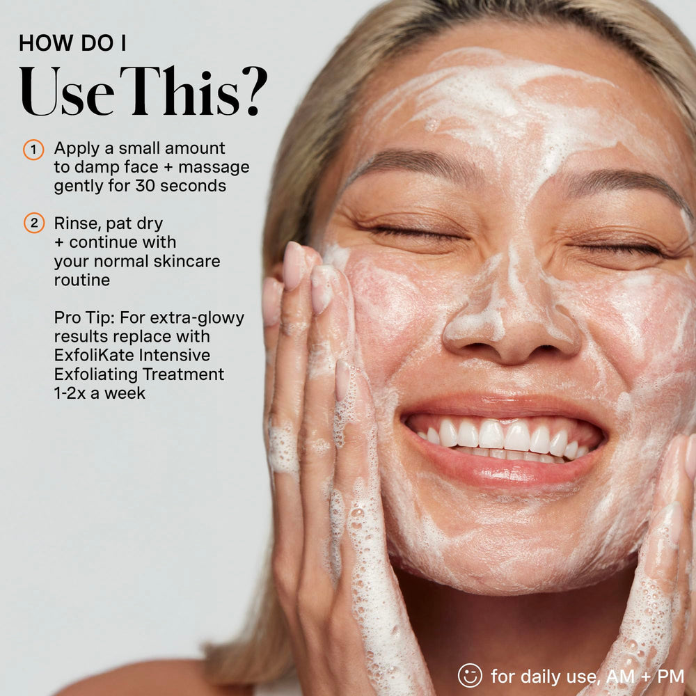 Kate Somerville Exfolikate Cleanser label highlights papaya enzymes on packaging