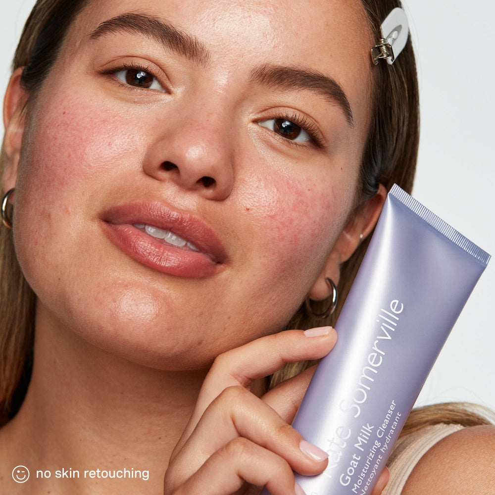 Patch-test scene showing suitability for sensitive skin with Kate Somerville cleanser.