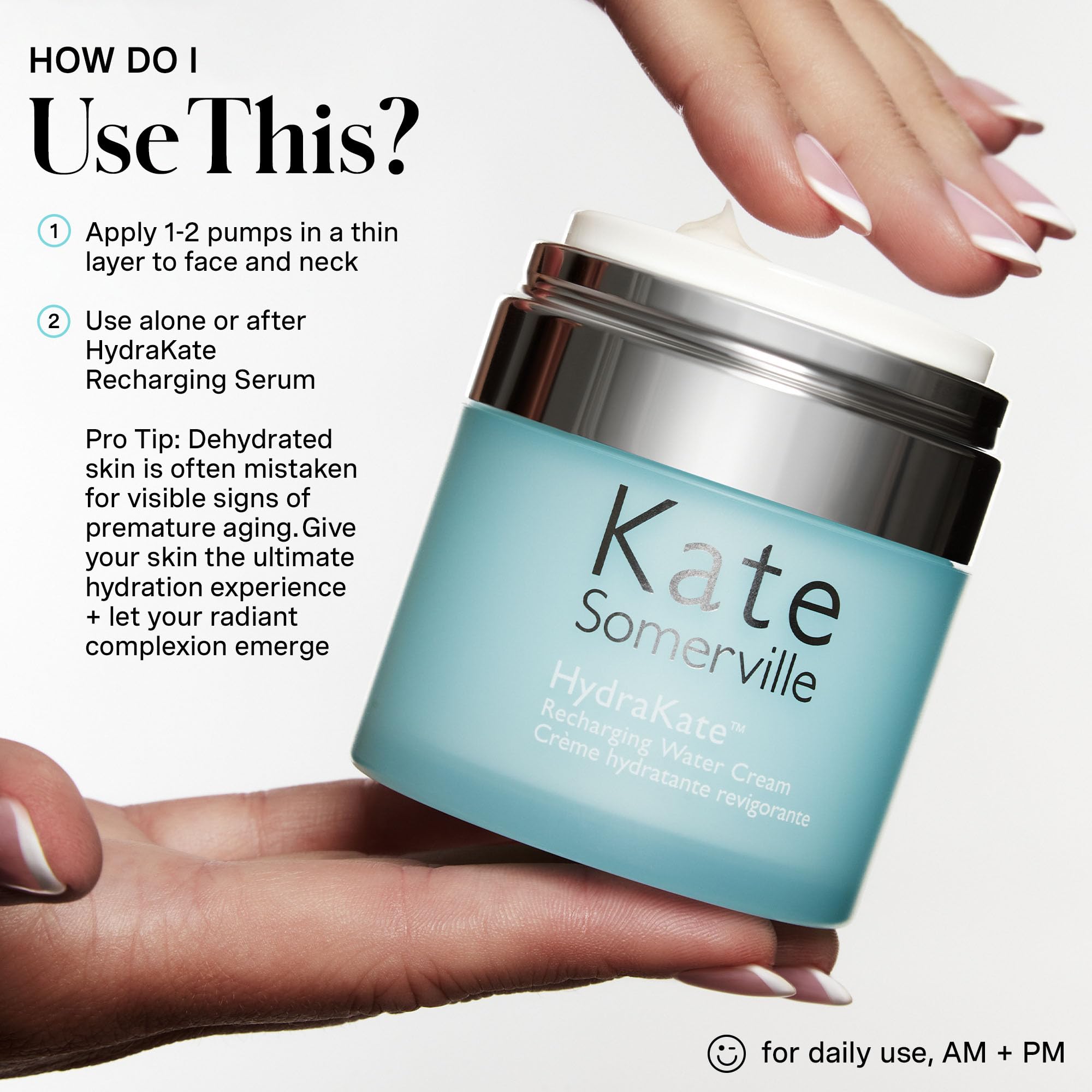 Close-up of HydraKate texture reveals light, non-greasy water-cream finish