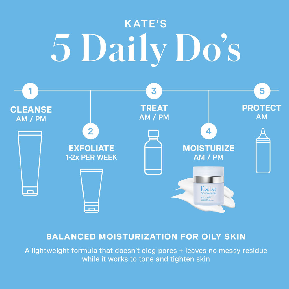Face application of Kate Somerville Oil Free Moisturizer shows thin, even layer on face