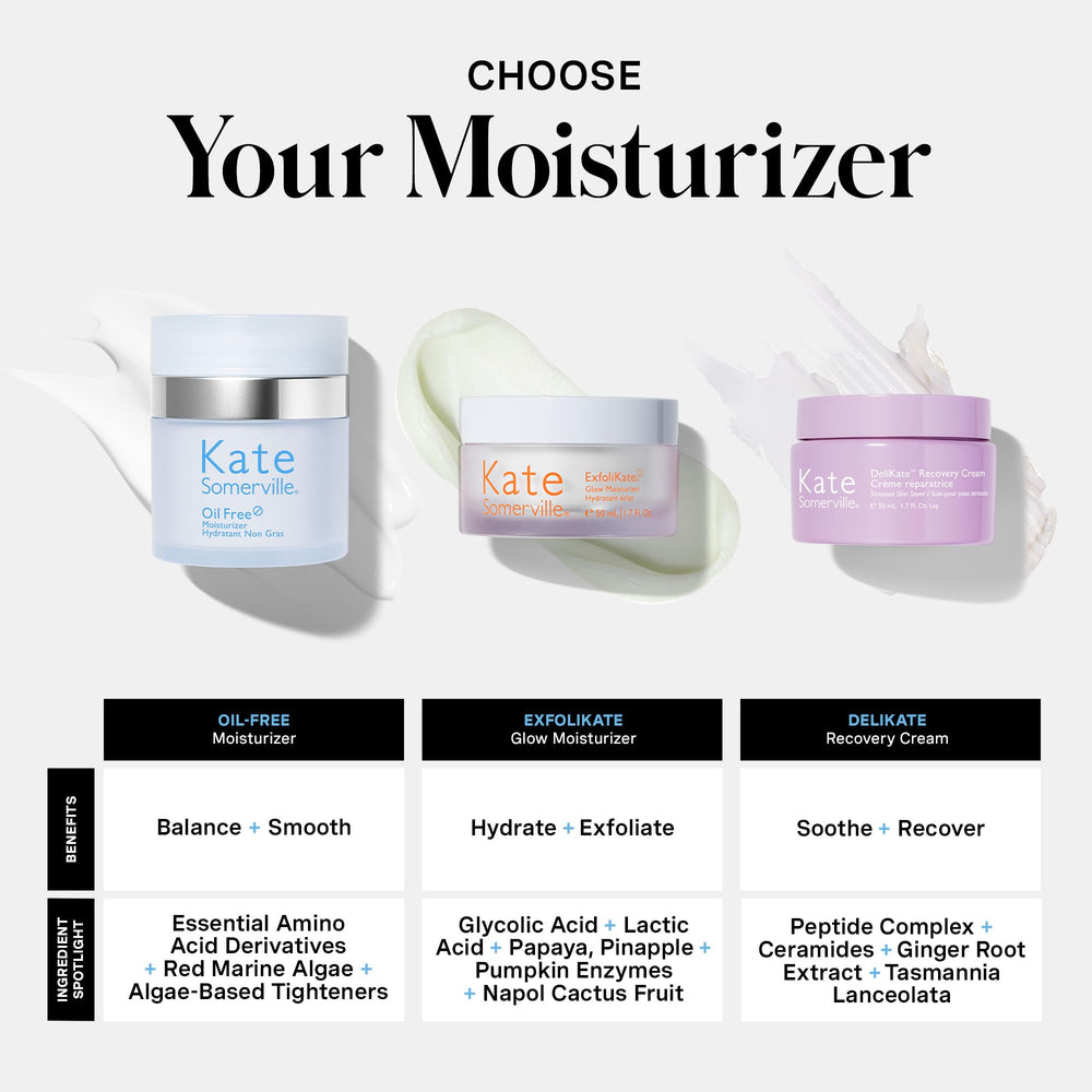 Night routine with Kate Somerville Oil Free Moisturizer for oil control