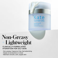 Texture close-up shows non-greasy, fast-absorbing skin feel for the moisturizer