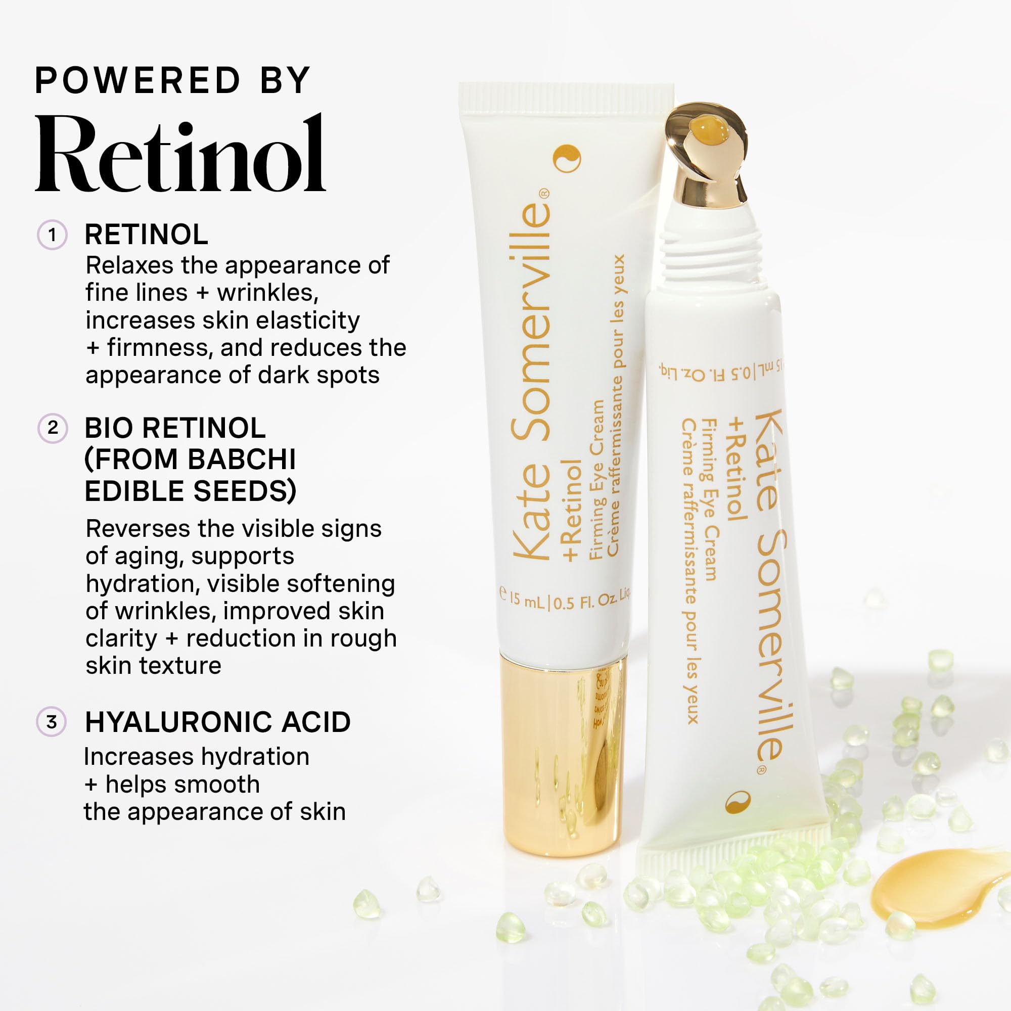 Texture swatch of Kate Somerville Retinol Firming Eye Cream highlights creamy, smooth feel