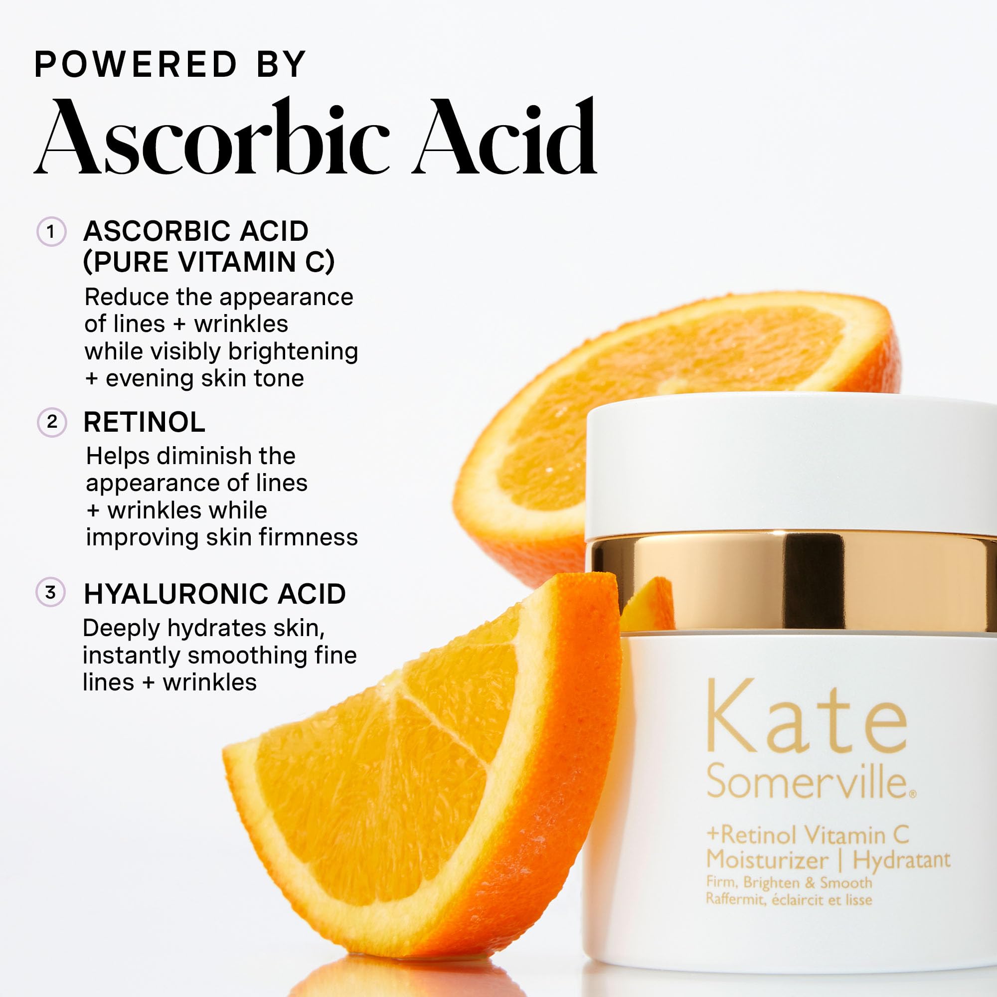 Kate Somerville Retinol Vitamin C Moisturizer jar-cap close-up reveals luxurious, lightweight texture.