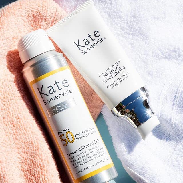 Kate Somerville SPF50 pump-action closeup emphasizes effortless reapplication.