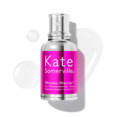 Kate Somerville Wrinkle Warrior bottle closeup highlighting hydration and radiance