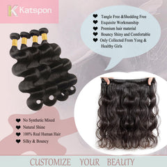Katspon 12A bundles 22-inch body wave closeup highlighting soft, tangle-free sheen