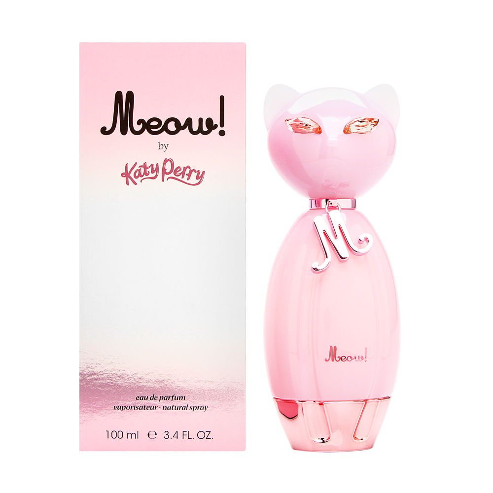Katy Perry Meow EDP spray bottle for a playful fruity-floral fragrance experience all day