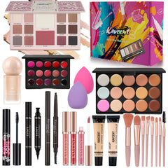 Kavcent all-in-one makeup kit with diverse tones for versatile day-to-night looks.