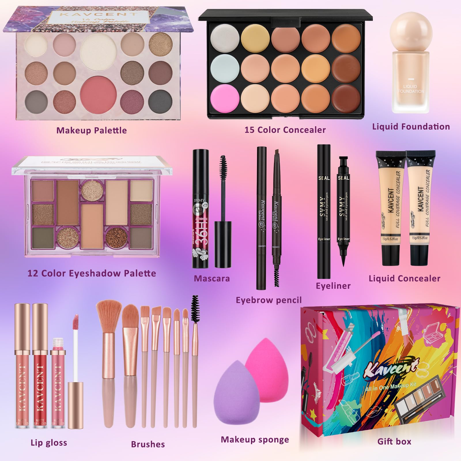 KAVCENT eyeshadow palette variety shows matte, shimmer, and nude shades for flexible styles