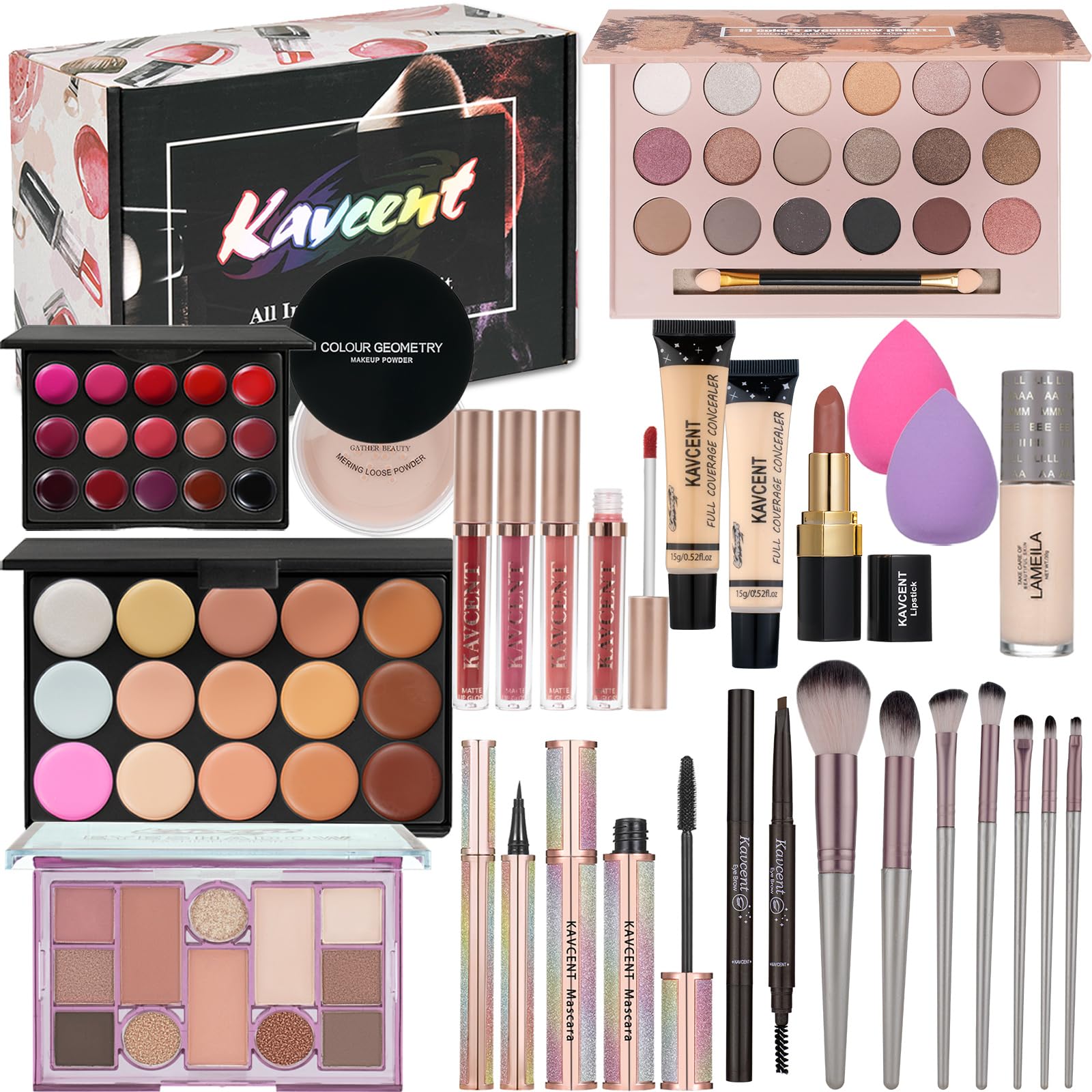 KAVCENT makeup kit 18-color eyeshadow palette open for versatile day-to-night looks
