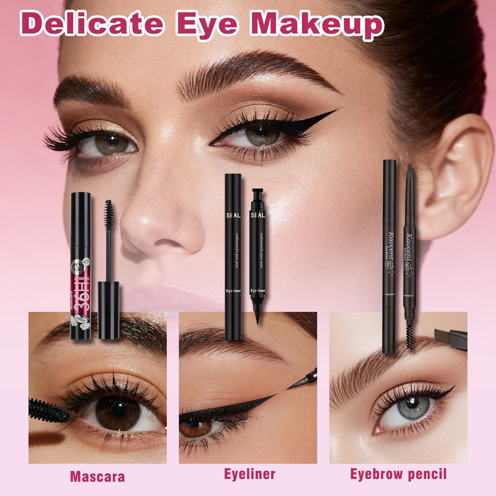 KAVCENT eyeliner and mascara define eyes for polished finishes