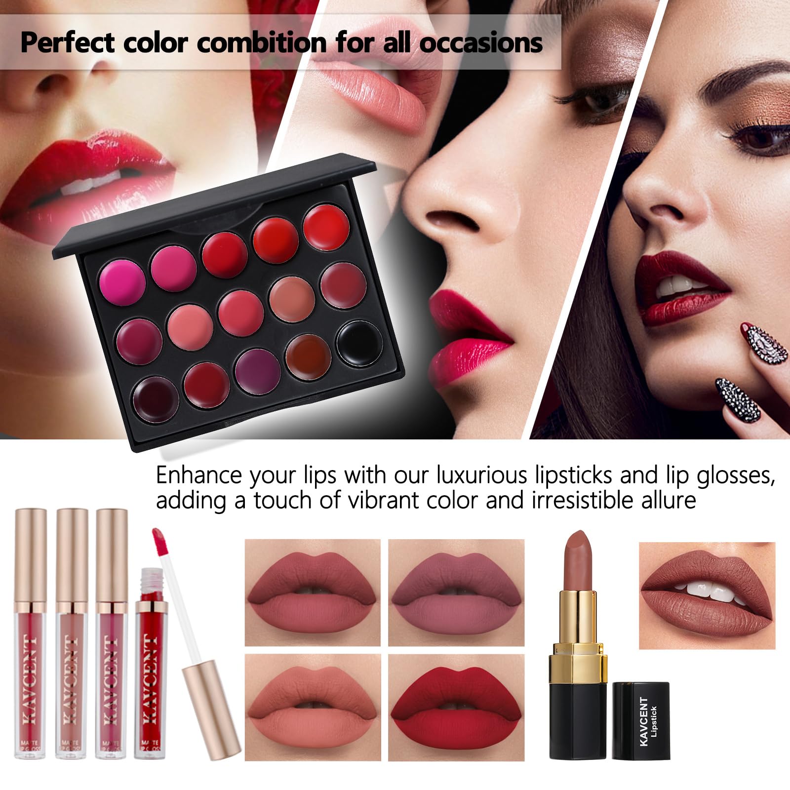 KAVCENT makeup kit lipstick palette with nude to bold tones