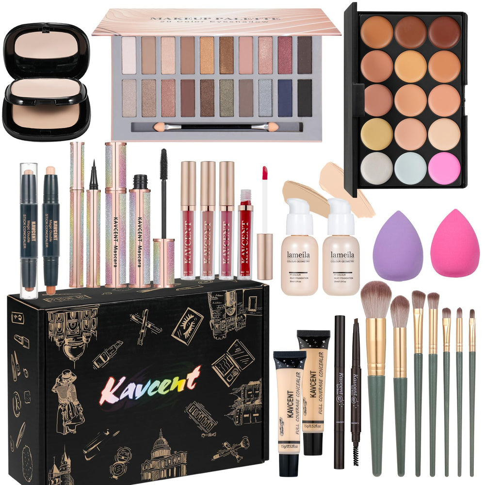 KAVCENT makeup set 20-color eyeshadow palette offers versatile shades for day-to-night looks.