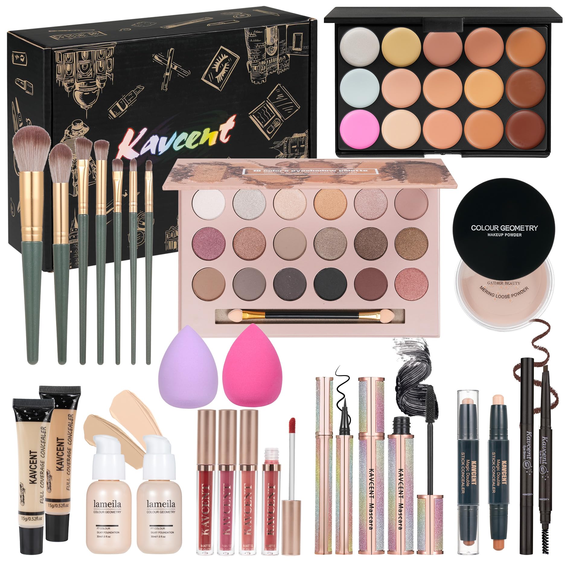 KAVCENT makeup set eyeshadow palette offers versatile colors for day-to-night looks.