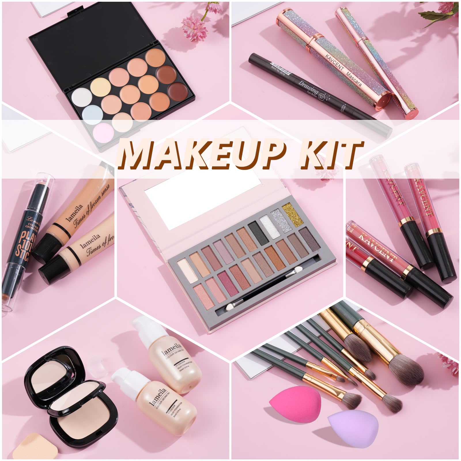 KAVCENT makeup brushes set enables precise application for powder, blush, and contour.