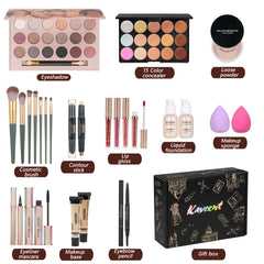 KAVCENT makeup set mascara-lip-gloss delivers defined lashes and glossy lips.