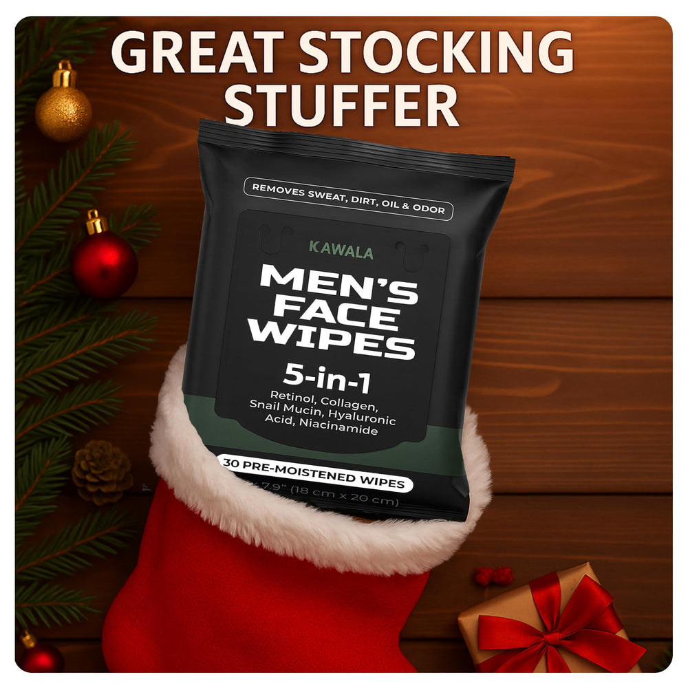 Kawala Men’s Face Wipes pack back panel showing ingredients and usage notes for informed cleansing.