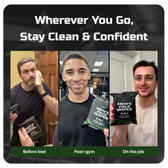Kawala Men’s Face Wipes single wipe close-up demonstrating gentle, alcohol-free cleansing.